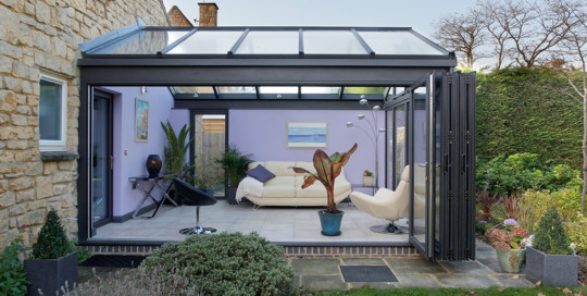 glass extensions with bi folding doors